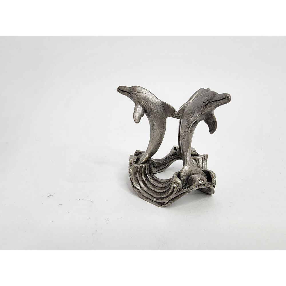 Pewter Dolphin Paperweight Holder with Rhinestones Sunglo 1993 - Picture 4 of 8